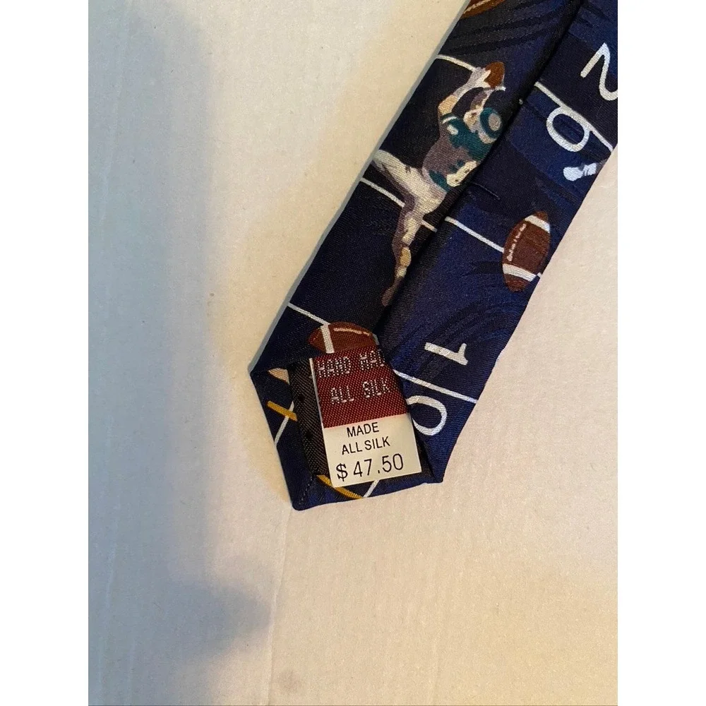 Museum Artifacts Mens Silk Tie Navy Blue Football Field Sports Novelty Print